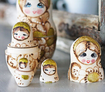 Handmade Russian Nesting Dolls Gold, 2 of 8