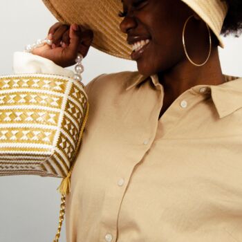 Tuparro White And Gold Handwoven Straw Basket Bag, 3 of 7