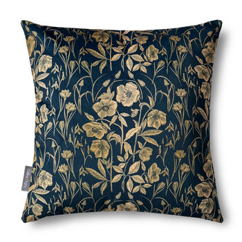 Luxury Velvet Cushion With Piping Spring Navy Blue And Gold, 5 of 5