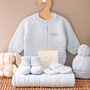 Pale Blue Welcome Baby Knitted Essentials And Toy Gift Set, thumbnail 1 of 10