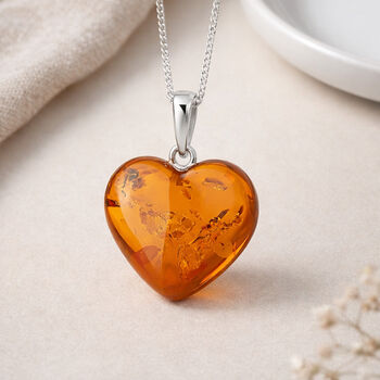 Personalised Sterling Silver Amber Heart Pendant Necklace, 4 of 10