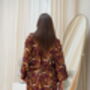 Maroon Unisex Batik Silk Blend Kimono Robe Jacket, thumbnail 4 of 7