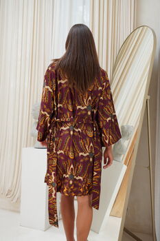 Maroon Unisex Batik Silk Blend Kimono Robe Jacket, 4 of 7