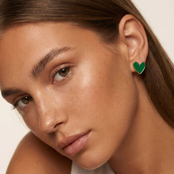 Gold Emerald Green Heart Stud Earrings, 2 of 4
