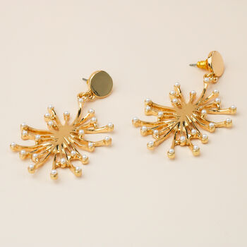 Gold Abstract Burst Dangle Earrings With Pearl Details, 4 of 4