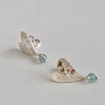 Sterling Silver Heart Stud Earrings With Blue Gem Drop, 5 of 6