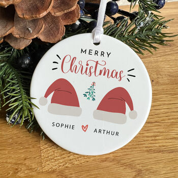 Personalised Merry Christmas Ceramic Ornament With Couple Name, 6 of 7