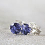 Blue Iolite Gemstone Stud Earrings In Silver Or Gold, thumbnail 5 of 6
