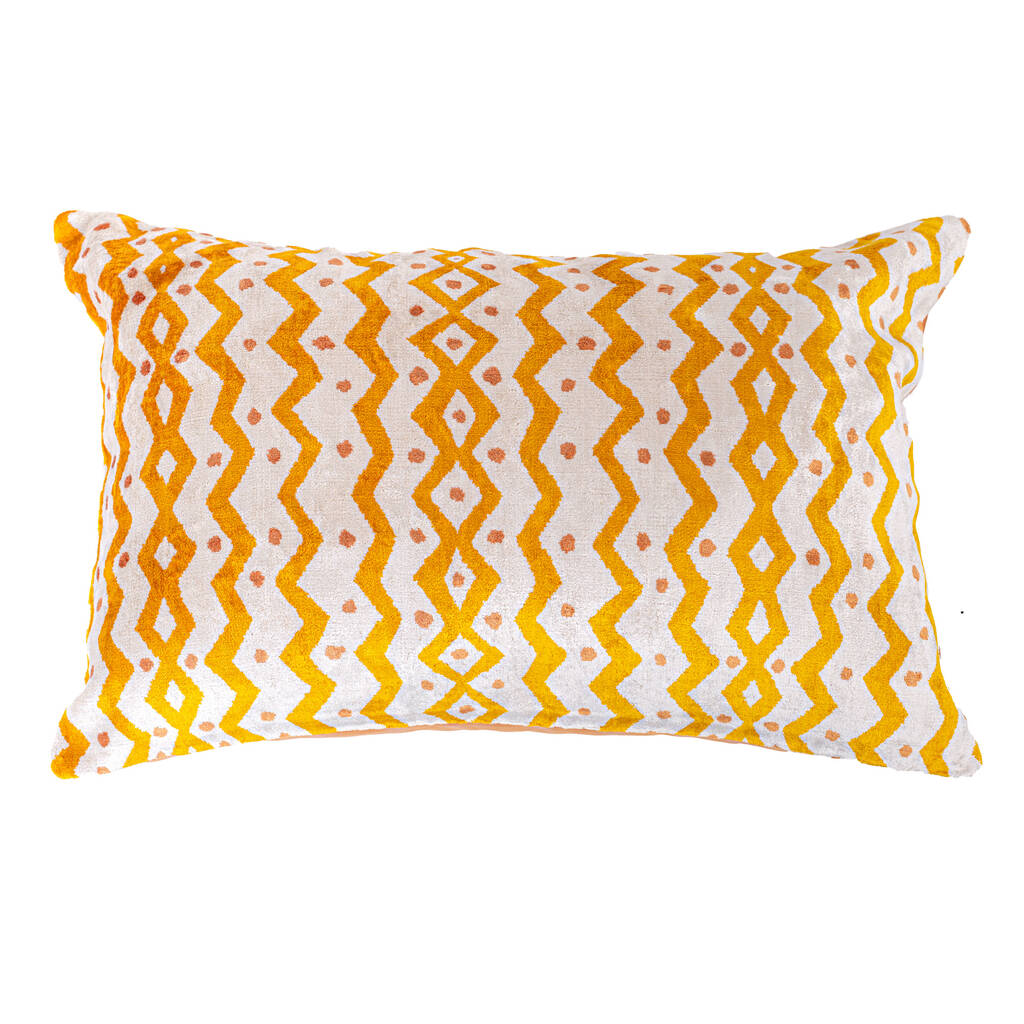 Yellow Zig Zag Ikat Velvet Cushion Cover 40x60cm By