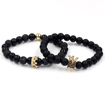 Triple Crown And Bead Bracelet Set Gold And Black, 3 of 8