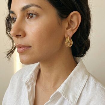 Twisted Hoops Gold Non Tarnish Waterproof, 2 of 9