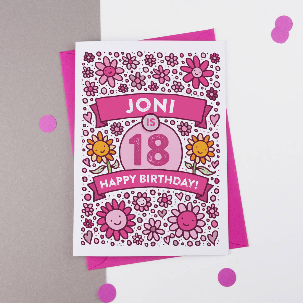 18th Birthday Personalised Flower Card By A is for Alphabet