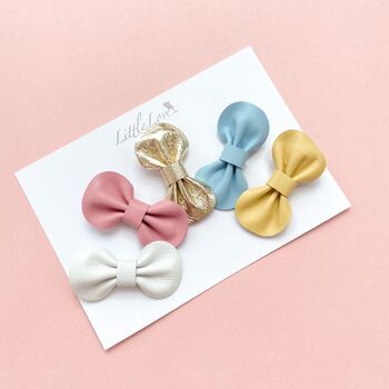 Little Love Leather Bow Clips Set / Rainbow, 4 of 7