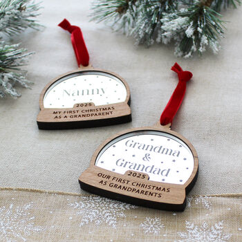 First Christmas As Grandparents Personalised Name Snow Globe Style Bauble, 7 of 8