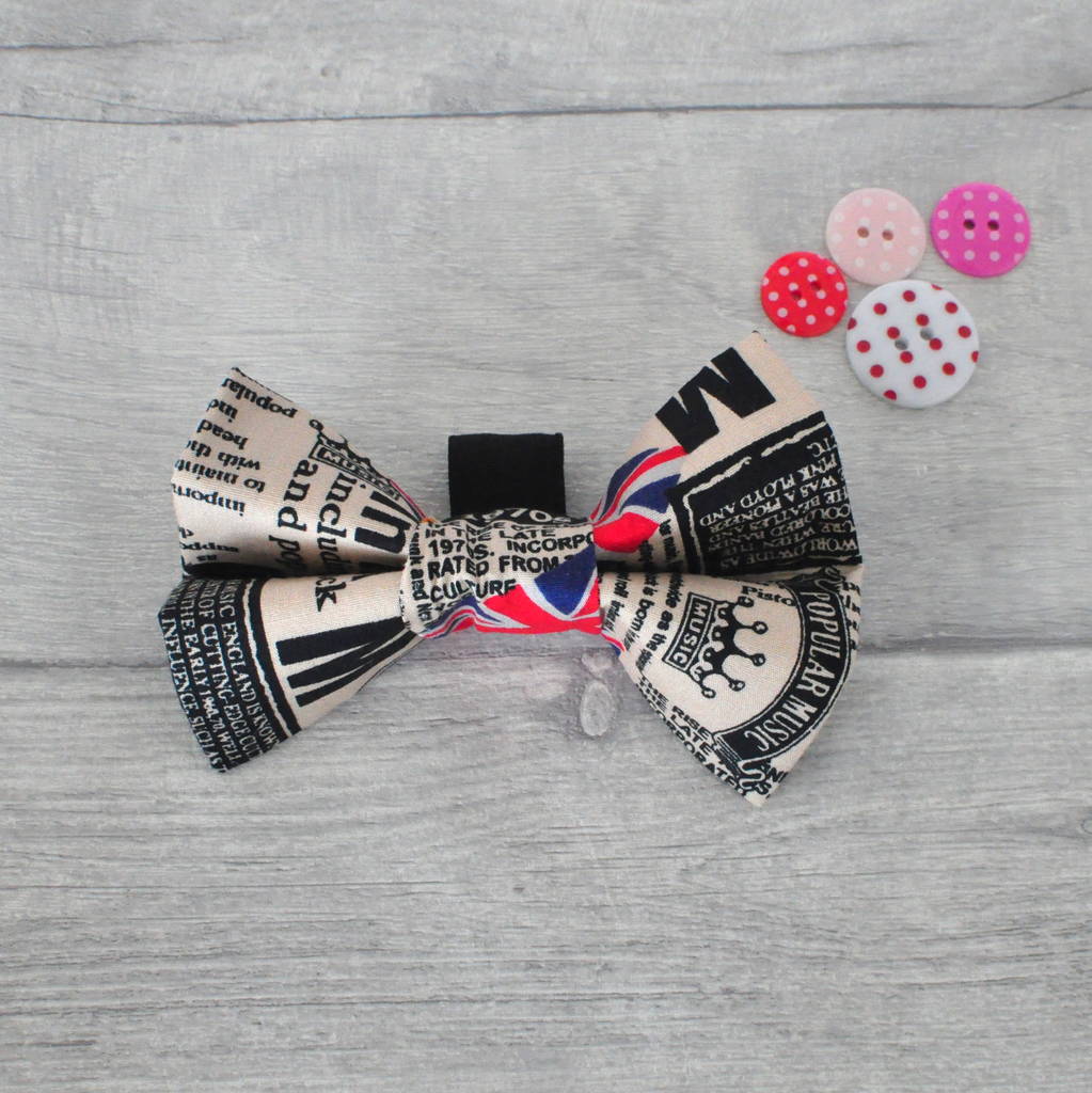 union jack slide on collar dog bow for girl or boy dogs by charlie and