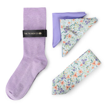 Mens Luxury Lilac And Green Floral Tie Gift Box Set, 2 of 4