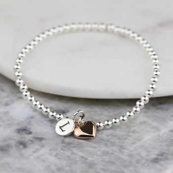Personalised Skinny Bead Bracelet With Heart Charm, 2 of 12
