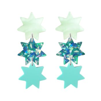 Triple Star Dangle Earrings In Ice Blue, 3 of 5