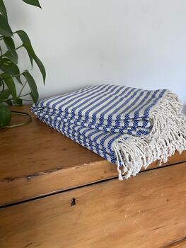 Blue Striped Design Cotton Bedspread, 2 of 9