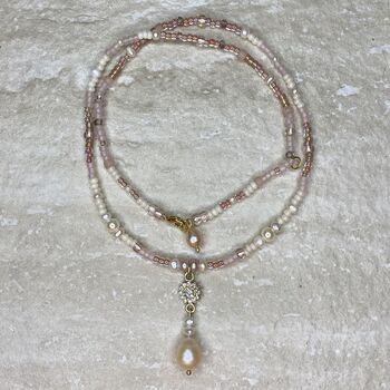 Teardrop Pearl Cz Flower Necklace, 5 of 6