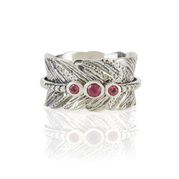 Freedom Feather Mani Rhodolite Silver Spinning Ring, 4 of 7