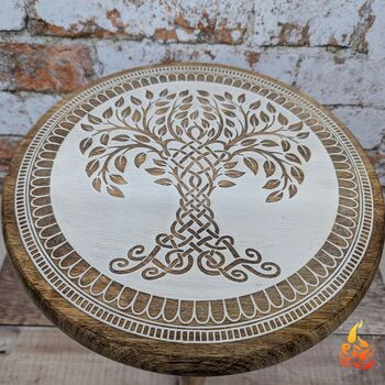Wooden Gift For Mum,Tripod Table Featuring Celtic Tree Of Life, 3 of 10