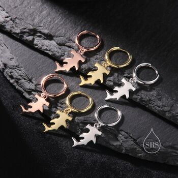 Tiny Hammerhead Shark Huggie Hoop Earrings, 5 of 9