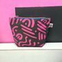 Large Cosmetic Bag Pink Squiggles On Dark Grey, thumbnail 1 of 3