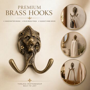 Vintage Brass Lion Wall Hooks Set Of Two, 3 of 9