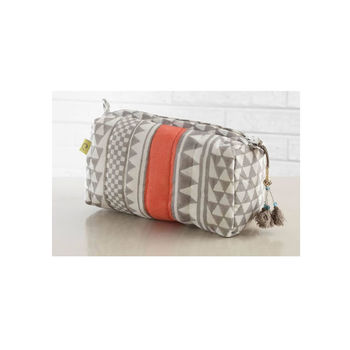 Sankari Stripe Pattern Orange Quilt Makeup Bag, 5 of 7