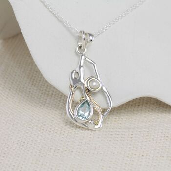 Blue Topaz And Freshwater Pearl Pendant, 3 of 9