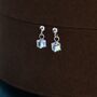 Aurora Borealis Cube Drop Stud Earrings Sterling Silver, thumbnail 8 of 12