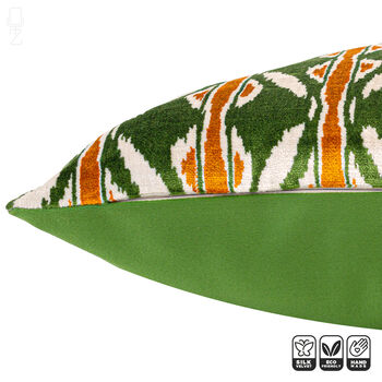 Green And Orange Ikat Velvet Cushion Cover 50x50cm, 3 of 5