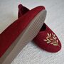 Wool Balleina Slippers Wine Red/ Green Leaves, thumbnail 2 of 4