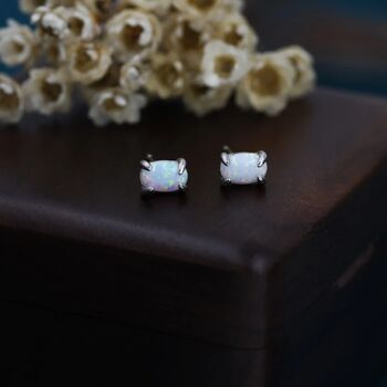 White Opal Oval Stud Earrings In Sterling Silver, 3 of 12