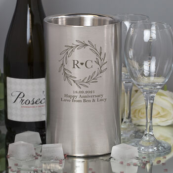 Personalised Monogram Wreath Stainless Steel Wine Cooler, 3 of 3