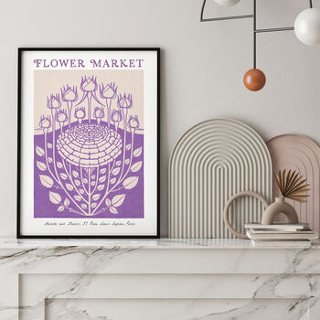 Modern Wood Block Style Flower Market Print In Lavender, 3 of 3