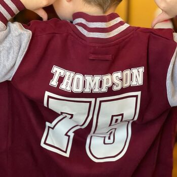 Kids Personalised Name And Number Varsity Jacket, 5 of 11