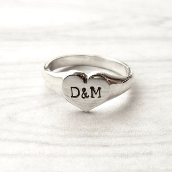 Personalised Heart Initial Silver Signet Ring, 4 of 4