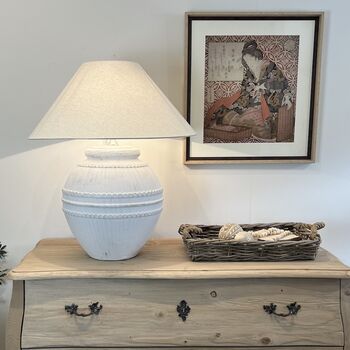 Large Chalk White Tuscan Aged Ceramic Table Lamp, 2 of 5