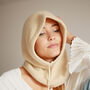 Rib Knit Fine Angora Wool Hooded Hat Snood With Pull Strings, thumbnail 1 of 8