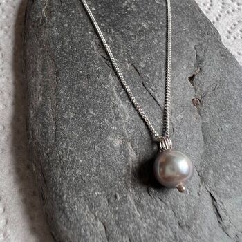 Grey Pearl Necklace Handmade With Sterling Silver, 2 of 7