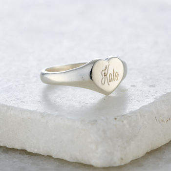Personalised Engraved Heart Signet Ring, 8 of 11
