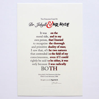 'Dr Jekyll And Mr Hyde' Typographic Letterpress Print, 2 of 3