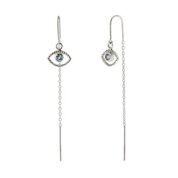 Eye Of Intuition Topaz Silver Threader Earrings, 2 of 5