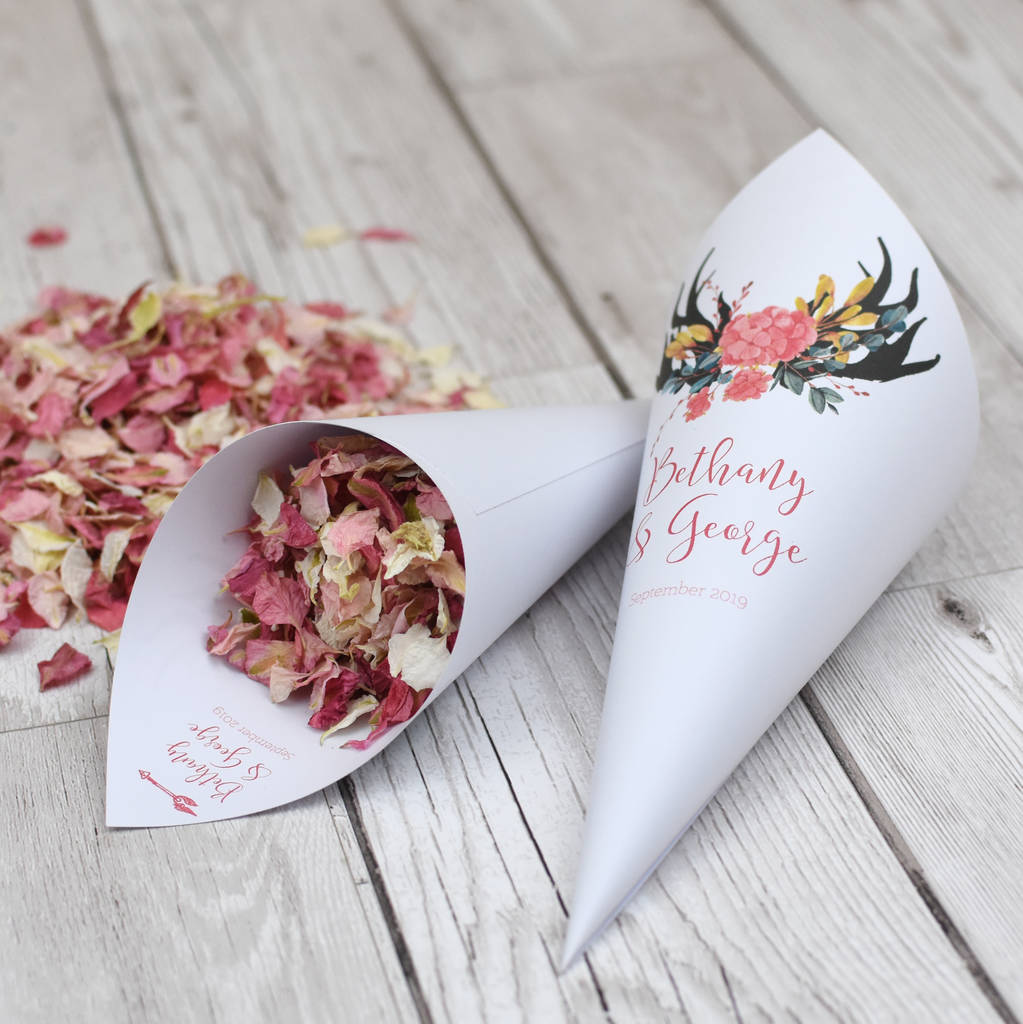 Stag Horns Personalised Wedding Cones With Confetti By Shropshire ...