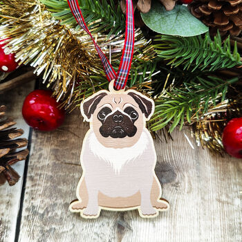 Pug Hanging Wooden Christmas Decoration, 3 of 6