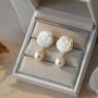 Nadia Roses White Ivory Pearl Drop Flower Gift Earrings, thumbnail 1 of 2