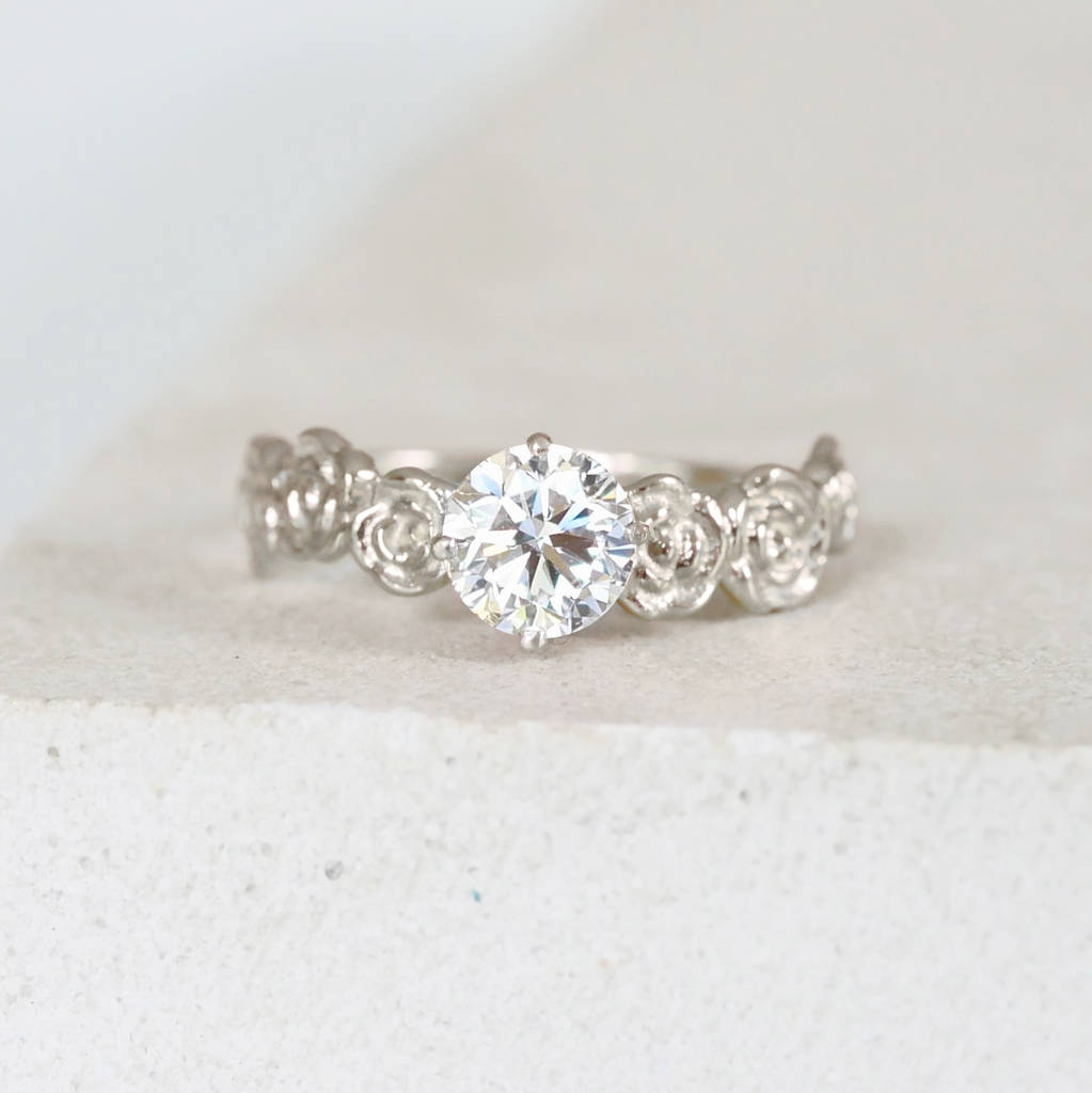 White Gold Floral Diamond Engagement Ring, 1 of 2