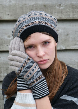 Dot And Cross Lambswool Gloves In Bark, 3 of 4